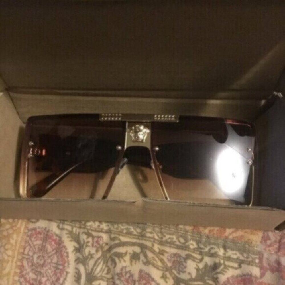 Sunglasses Luxury Retro Large Square  Brown Leopard Gold Frame - Picture 6 of 9